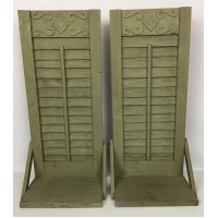 2 Home Interiors Sage Green Wooden Shutter Shelves Country Cottage Decor   183270537327